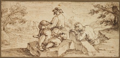 Three Figures Resting in a Landscape by Ercole Bazzicaluva